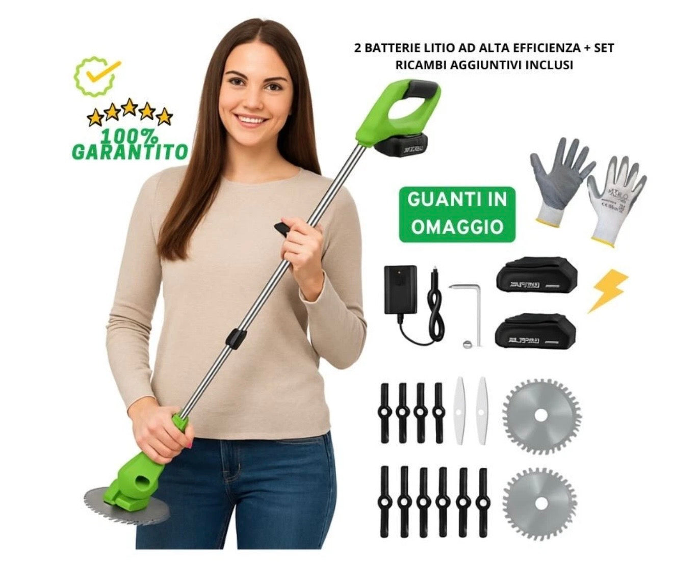 DECESPUGLIATORE A BATTERIA TAGLIABORDI ELETTRICO 800W TAGLIAERBA 2 BATTERIE+ ACC