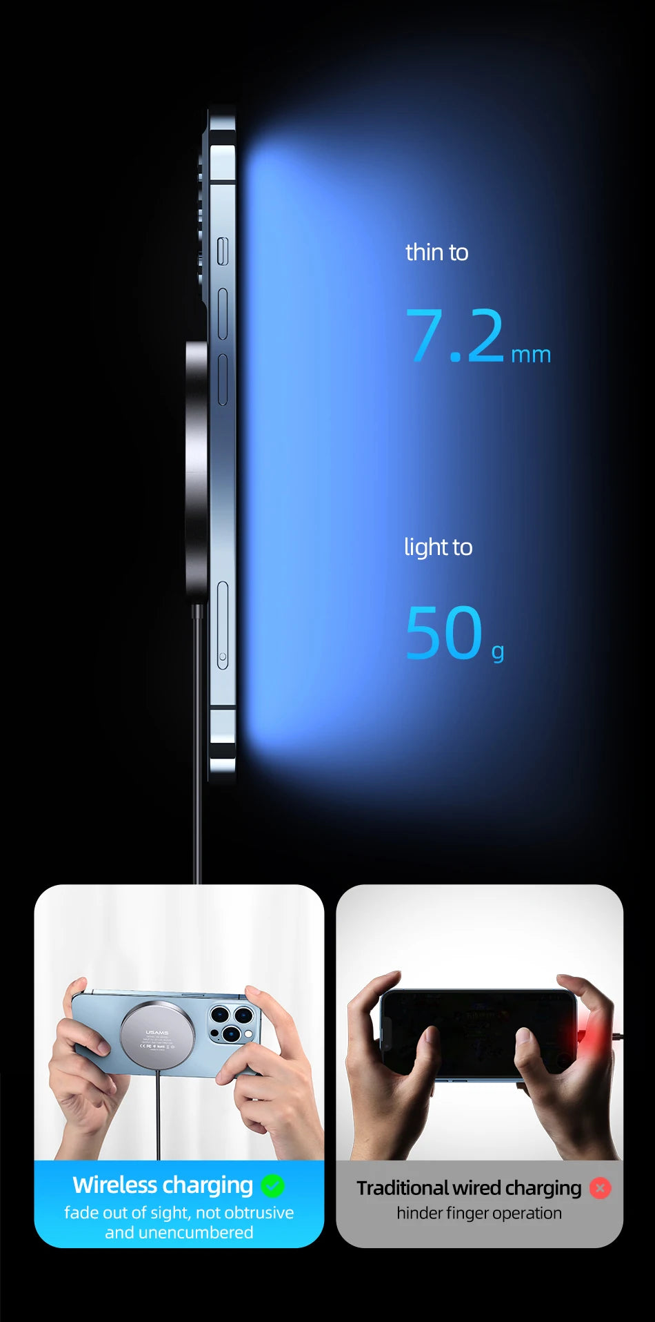 Caricabatterie Wireless MAGNETICO in Alluminio