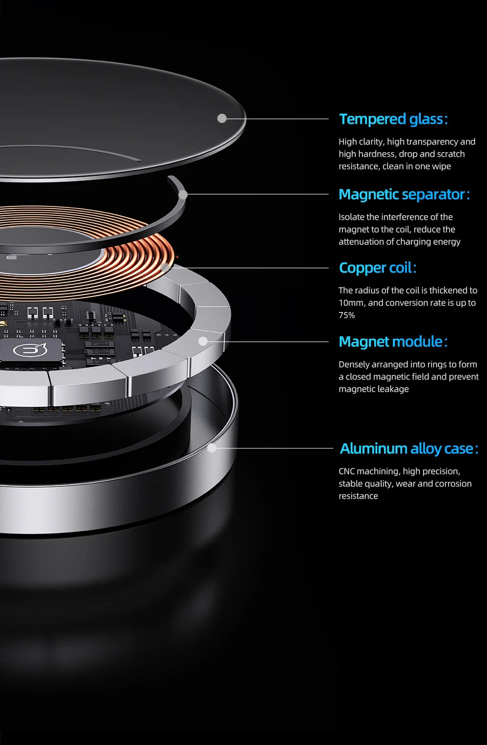 Caricabatterie Wireless MAGNETICO in Alluminio